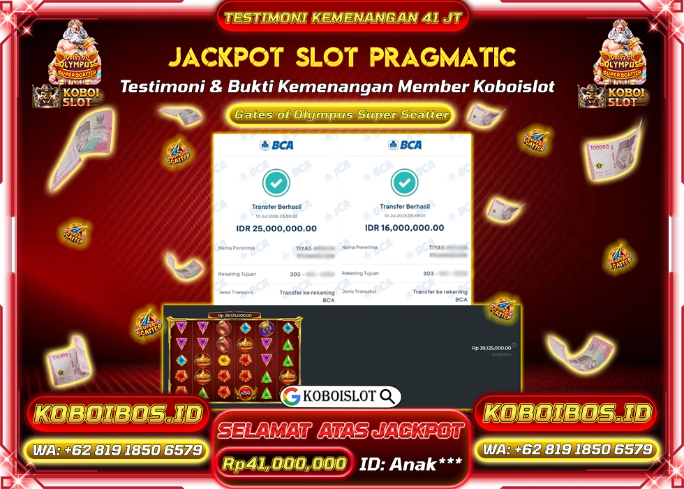 BUKTI KEMENANGAN SLOT GACOR GATES OF OLYMPUS SUPER SCATTER Rp41.000.000,- LUNAS